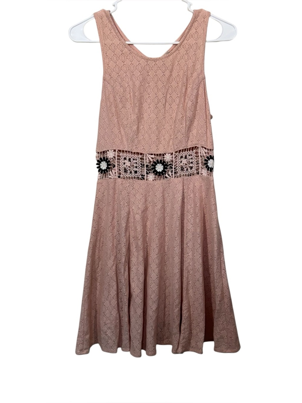 Free People Fitted With Daisies Pink Crochet Lace Mini Skater Style Dress
